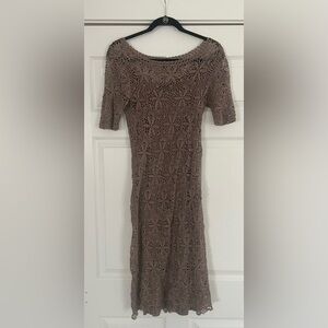 Peruvian Connection Brown Lace Quartet length Midi Dress